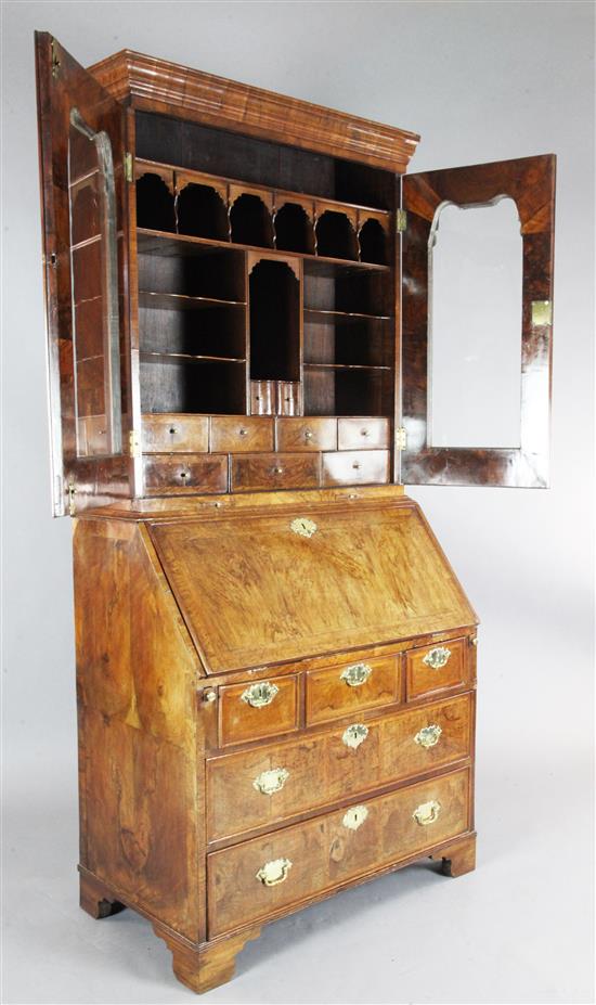 An early 18th century walnut bureau bookcase, W.3ft 2in. D.1ft 11in. H.7ft